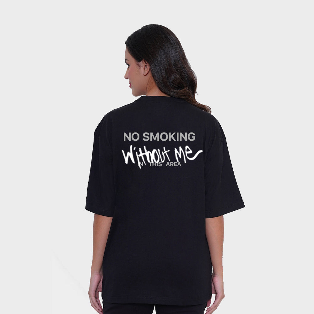 Carbon TM Bold Print Cotton T-shirt Women - Oversized Black (NO SMOKING) - carbon