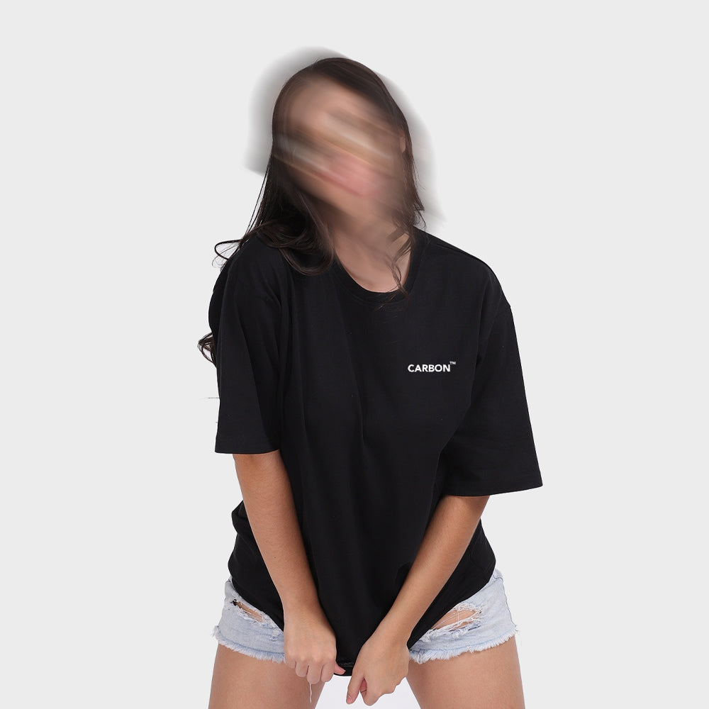 Carbon TM Bold Print Cotton T-shirt Women - Oversized Black (VODKA) - carbon