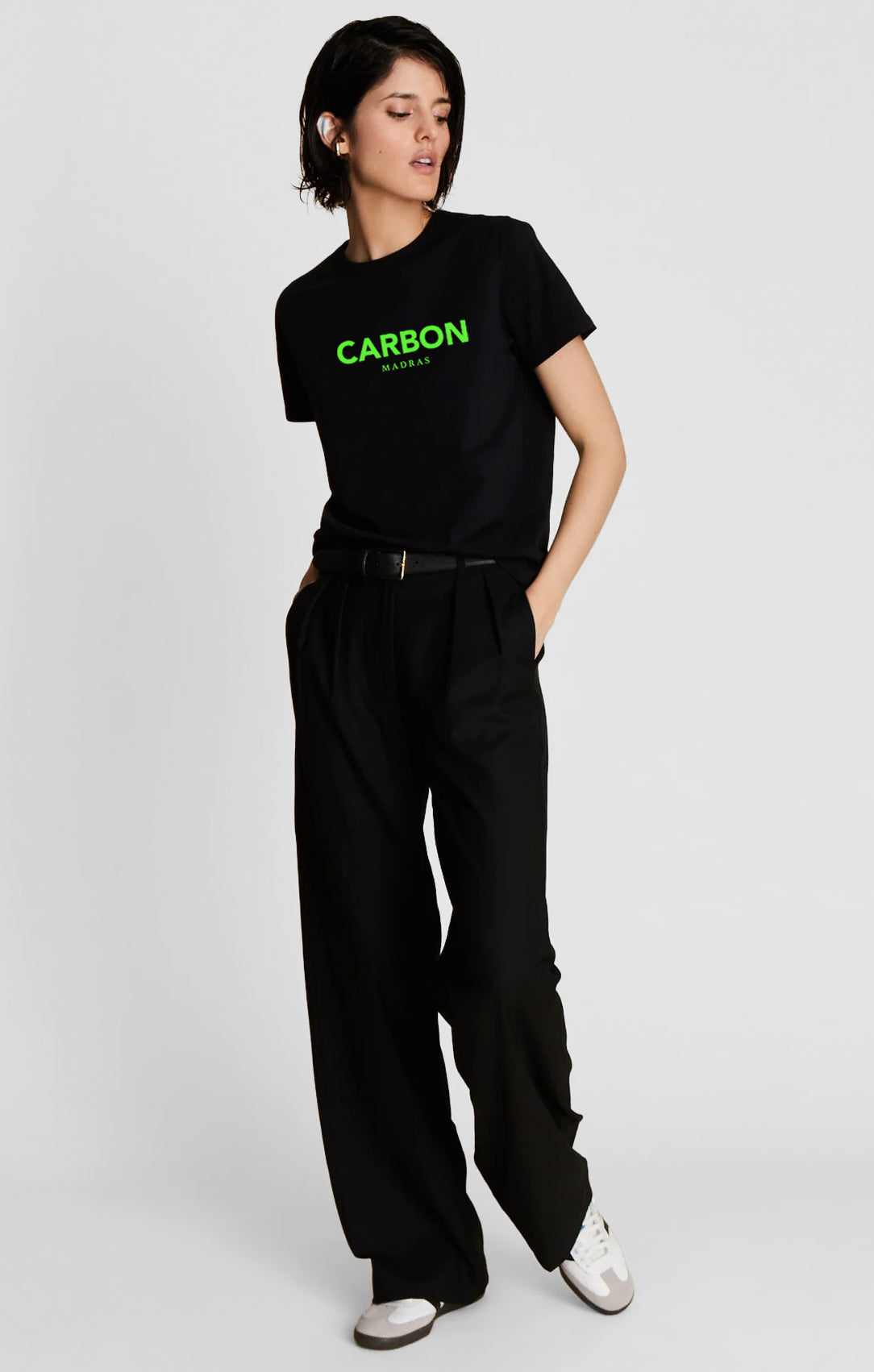 Carbon Bold Print Black Cotton Unisex T-shirt -Neon Print