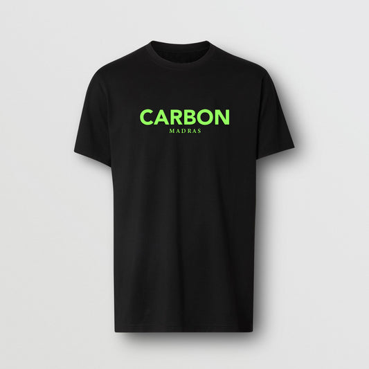 Carbon Bold Print Black Cotton Unisex T-shirt -Neon Print