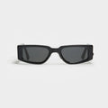 carbon black sunglasses with neon green detail modern black sunglasses front view