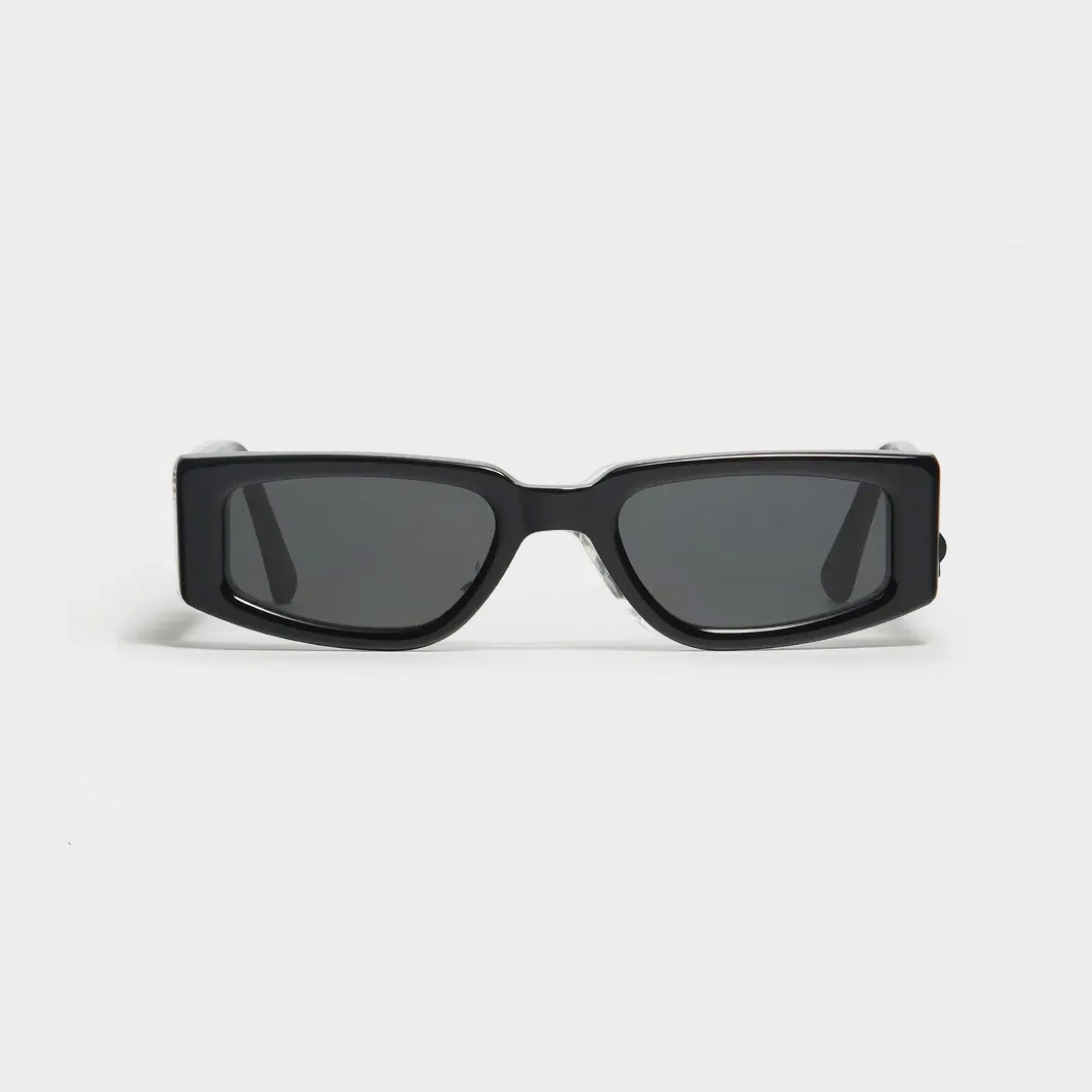 carbon black sunglasses with neon green detail modern black sunglasses front view