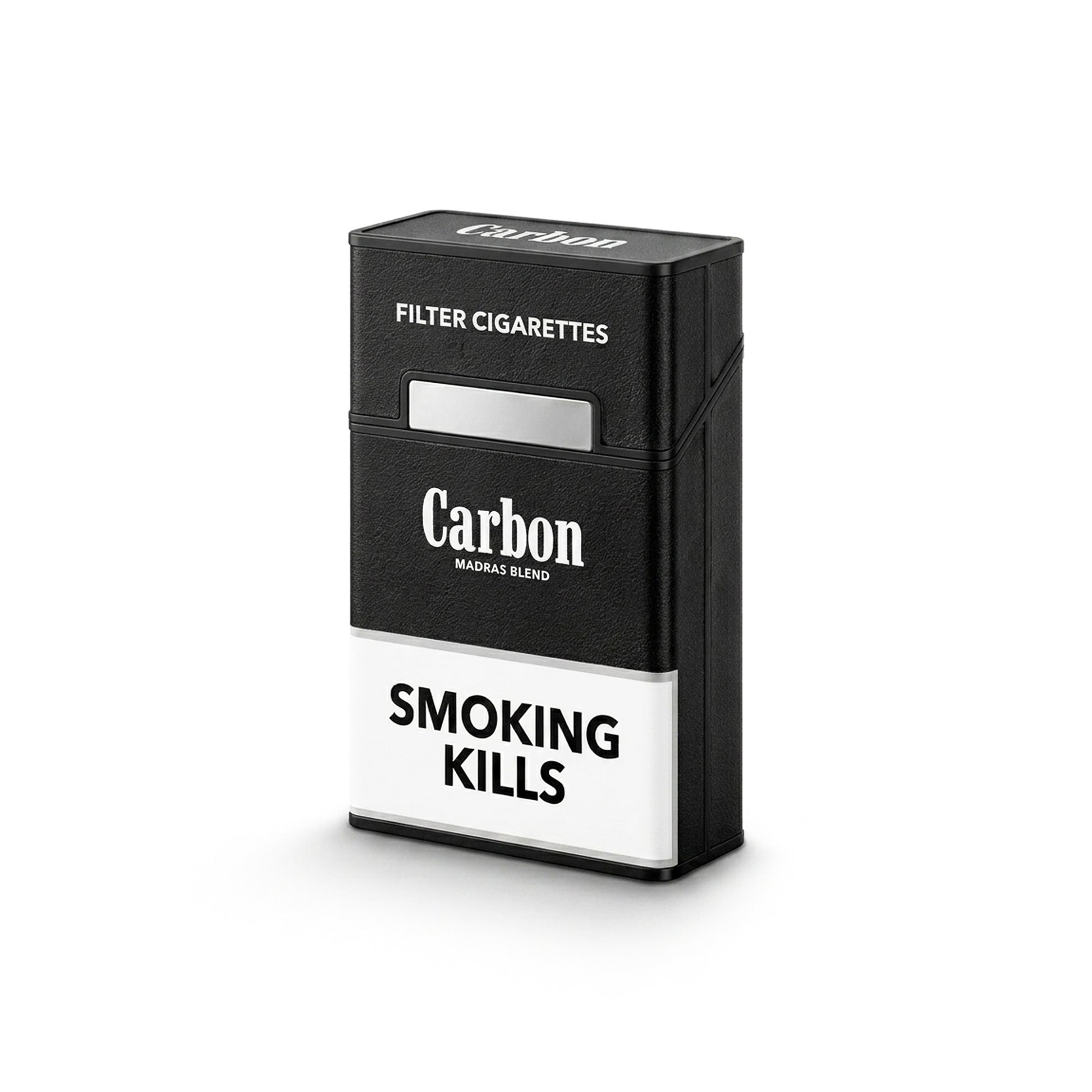 Black leather card holder styled like a cigarette pack with Carbon branding and “Smoking Kills” text, Reform 2.0 designer wallet with dual compartments