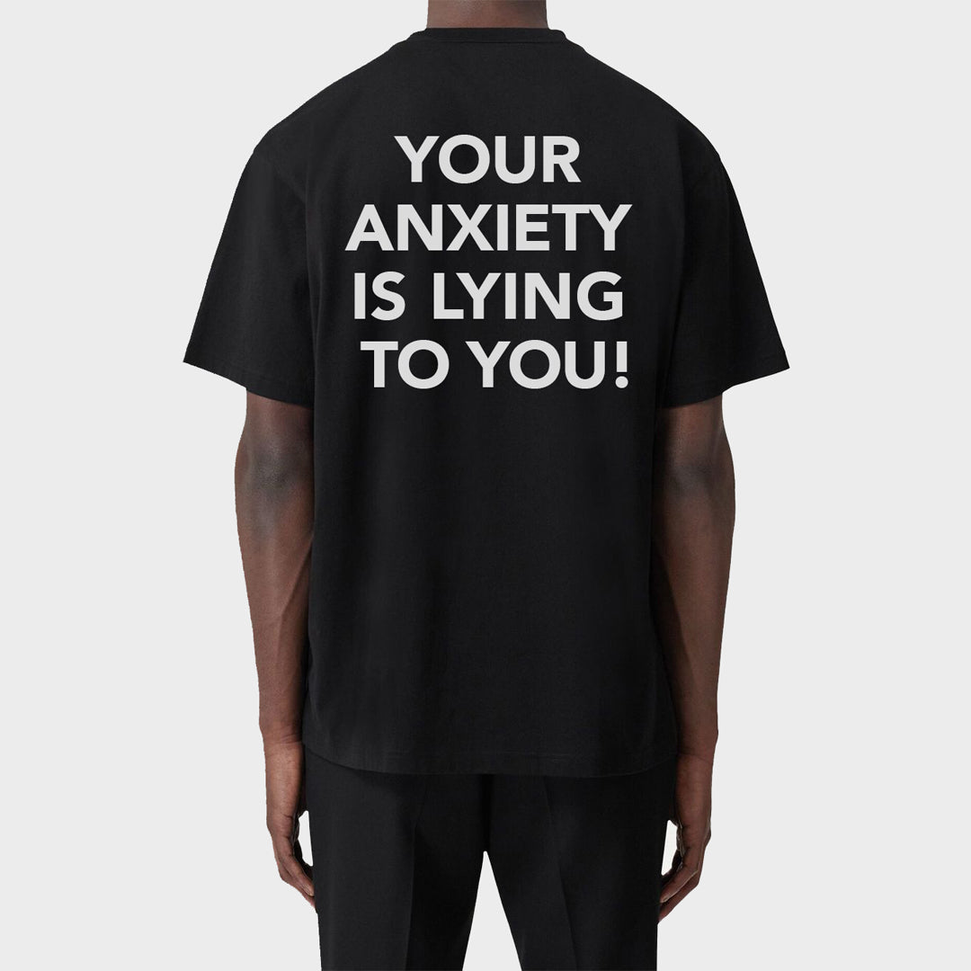 Carbon TM Bold Print Cotton T-shirt - Oversized Black (ANXIETY) - carbon