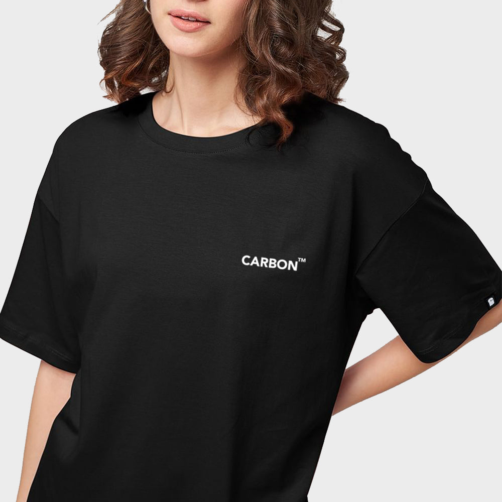 Carbon TM Bold Print Cotton T-shirt Women - Oversized Black - carbon